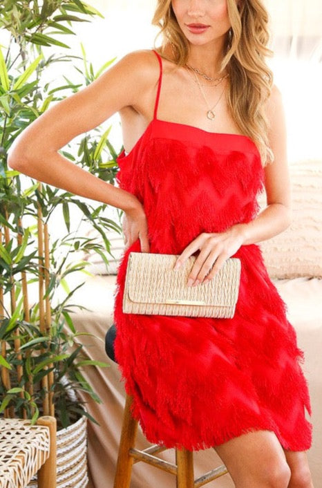 red tassel mini dress Rare London halterneck fringe detail mini dress in red