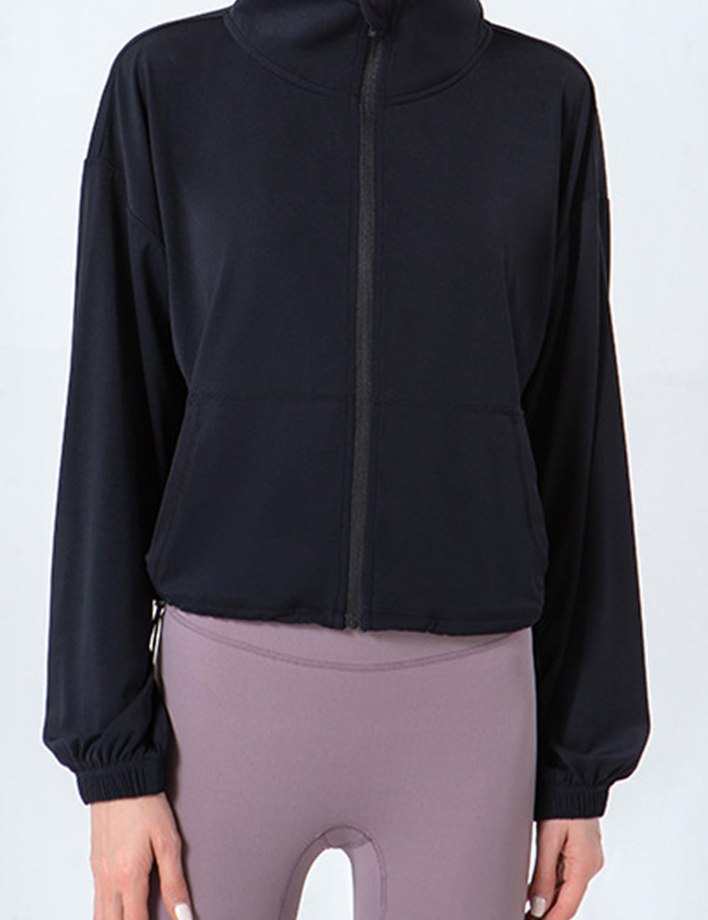 Drawstring Zip Up Dropped Shoulder Active Outerwear