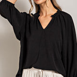 Black  Puff Sleeve Blouse Top