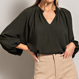 Black  Puff Sleeve Blouse Top