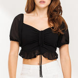 Amara Front Tie Top - Black