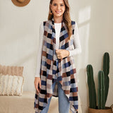 Plaid Asymmetrical Hem Vest Coat