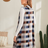Plaid Asymmetrical Hem Vest Coat
