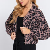 Long Sleeve Animal Print Faux Fur Jacket