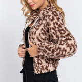 Long Sleeve Animal Print Faux Fur Jacket