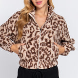 Long Sleeve Animal Print Faux Fur Jacket