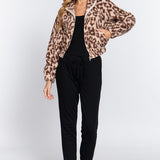 Long Sleeve Animal Print Faux Fur Jacket