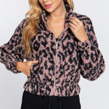 Long Sleeve Animal Print Faux Fur Jacket