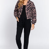 Long Sleeve Animal Print Faux Fur Jacket