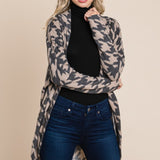 BOMBOM Houndstooth Open Front Cocoon Knit Cardigan