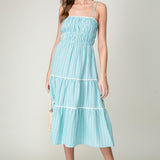 Leiah Stripe Tiered Dress-Turquoise