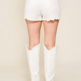 Distress Denim Shorts w/ Fringe Detail