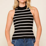 Aubry Striped Ribbed Top - black/white