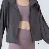 Drawstring Zip Up Dropped Shoulder Active Outerwear