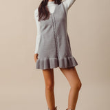 Sleeveless V Neck Ruffle Hem Rib Knit Dress