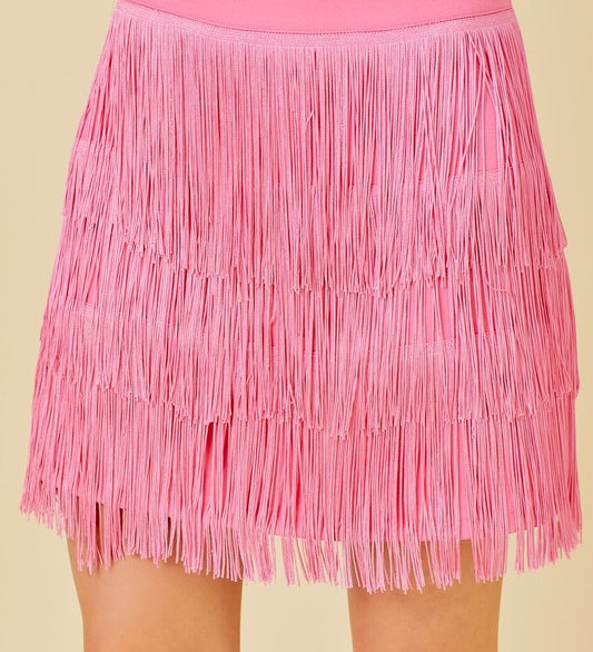 Western Side Zipper Fringe Mini Skirt