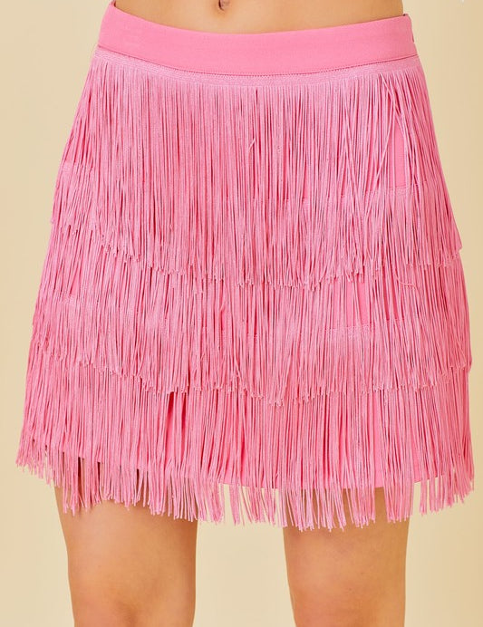 Western Side Zipper Fringe Mini Skirt