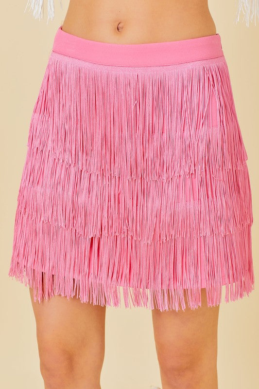 Western Side Zipper Fringe Mini Skirt