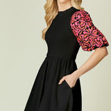 Flora Embroidery Dress - Black