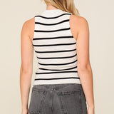 Aubry Striped Ribbed Top - white/black