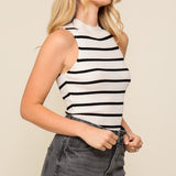 Aubry Striped Ribbed Top - white/black