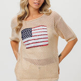 Sequin American Flag Knit  Cover Up