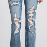 Distressed High Rise Stretch Mom Jeans