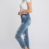 Distressed High Rise Stretch Mom Jeans