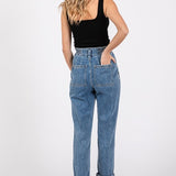 High Rise Paper Bag Mom Jeans with Elastic Band