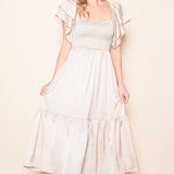 Satin Flowy Flutter Sleeve Smocked Dress