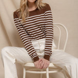 Alexa Stripe Sweater-Brown/Ivory