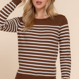 Alexa Stripe Sweater-Brown/Ivory