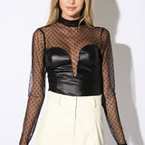 Luxe Coating Contrast Swiss Dot Mesh Bodysuit