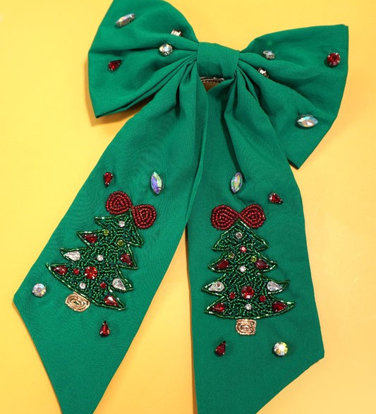 Christmas Bead Hair Bow Clip