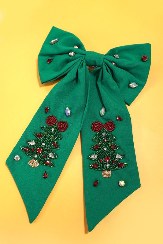 Christmas Bead Hair Bow Clip