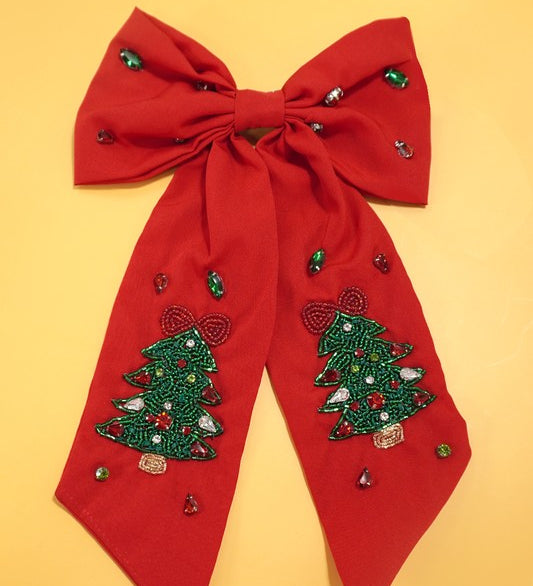Christmas Bead Hair Bow Clip