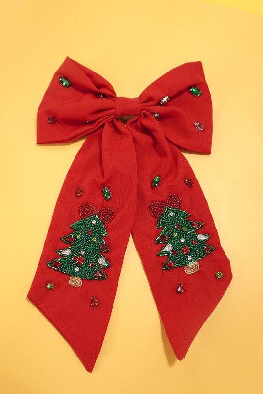 Christmas Bead Hair Bow Clip