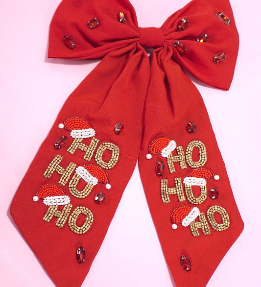 Christmas Bead Hair Bow Clip