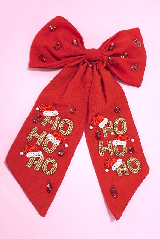 Christmas Bead Hair Bow Clip