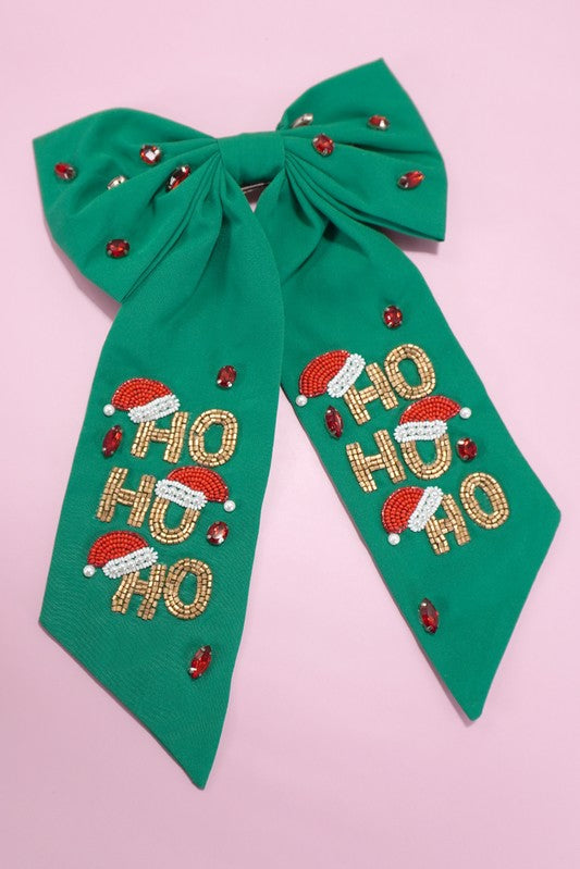 Christmas Bead Hair Bow Clip