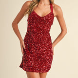 Velvet Sequin Halter Mini Dress