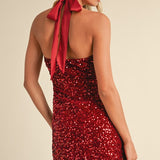 Velvet Sequin Halter Mini Dress