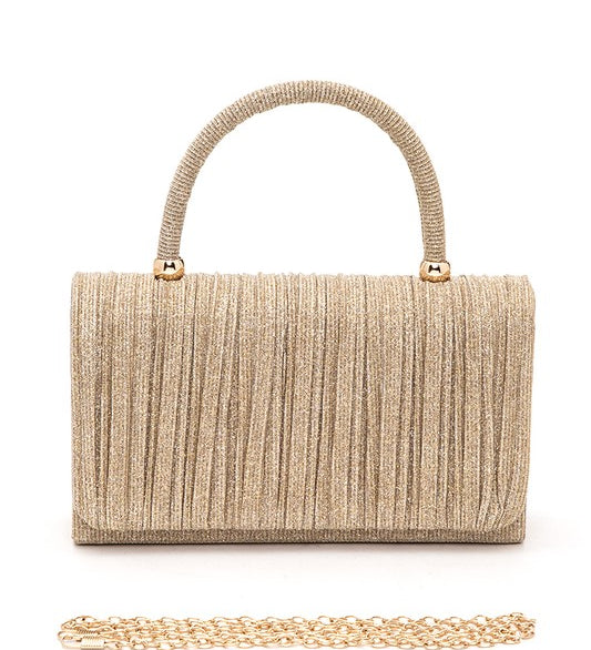 Lurex Pleated Top Handle Evening Clutch Bag
