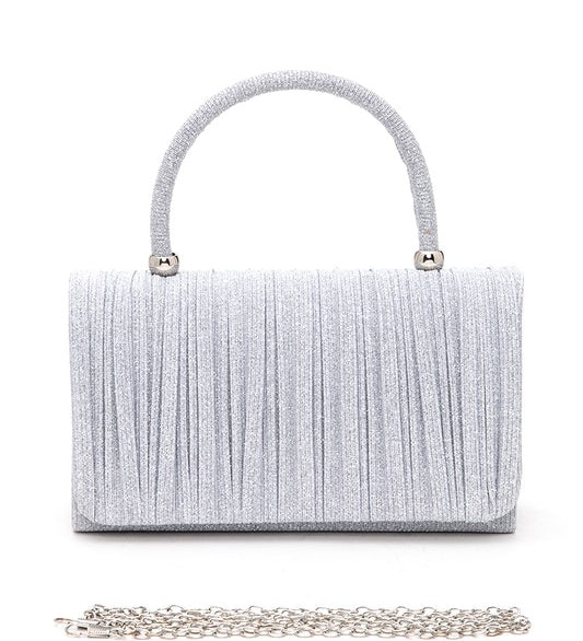 Lurex Pleated Top Handle Evening Clutch Bag