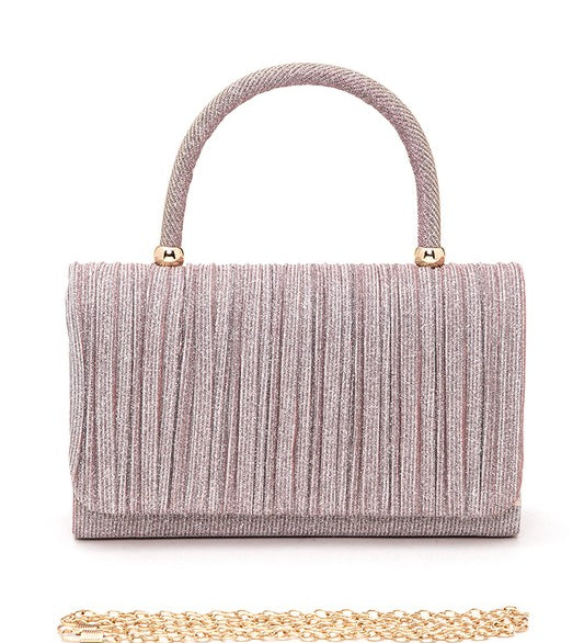 Lurex Pleated Top Handle Evening Clutch Bag