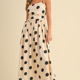 Polkadot Ruched Midi Flared Dress