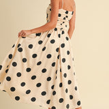 Polkadot Ruched Midi Flared Dress