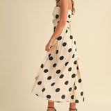 Polkadot Ruched Midi Flared Dress