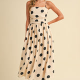 Polkadot Ruched Midi Flared Dress