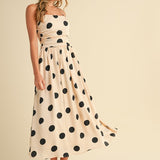 Polkadot Ruched Midi Flared Dress